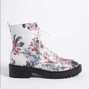 Forever21 White Floral Combat Boot